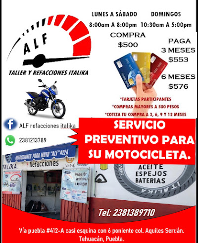 Alf Refacciones Italika en Tehuacán